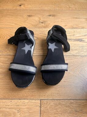 Black and Silver Star Sandals - Comfortable Adjustable Straps